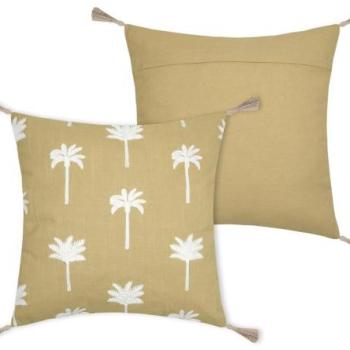 Díszpárna, pálmafákkal mintázott, pamut, mustársárga - fehér, 40x40 cm- CASABLANCA kép