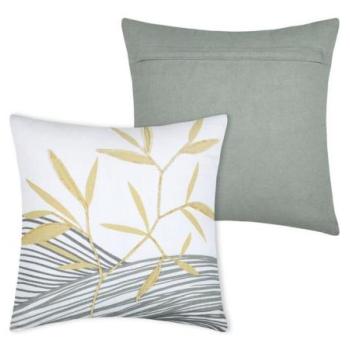 Díszpárna, pamut, mustársárga - fehér - zöld, 40x40 cm - YUKI kép
