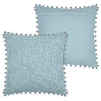 Díszpárna, pomponos, világoskék, pamut, 40x40 cm - SANCHEZ kép