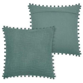 Díszpárna, pomponos, zsályazöld, pamut, 40x40 cm - SANCHEZ kép