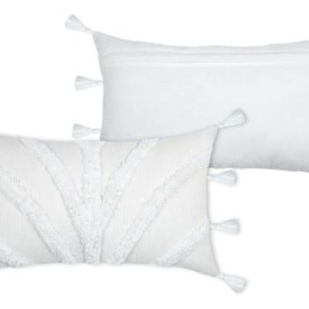 Díszpárna, rojtos, fehér, pamut - poliészter, 30x50 cm - BALMA kép