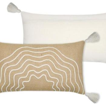 Díszpárna, rojtos, pamut - juta, bézs - fehér, 35x60 cm - BALMA kép