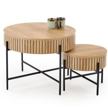 Dohányzóasztal 2 db, 50 és 67 cm, natúr / fekete - FERRONNIERE kép