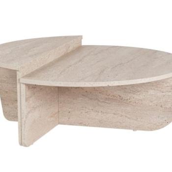 Dohányzóasztal, 2 részes, márvány hatású, fa, mészkő színű - RONDOUNET kép