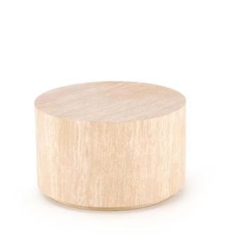 Dohányzóasztal, henger, mészkőmintás, bézs, fa - STRATAGEME kép