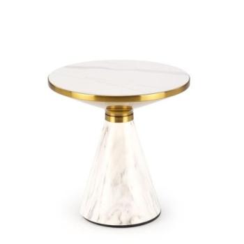Dohányzóasztal, kerek, márvány - fém, fehér - arany - SIGNAL kép