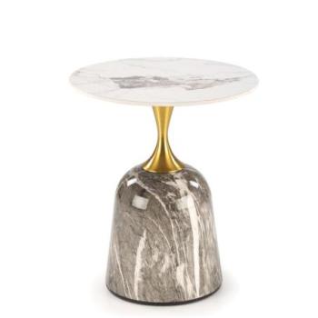 Dohányzóasztal, kerek, márvány - fém, fehér - szürke - SOLAIRE kép