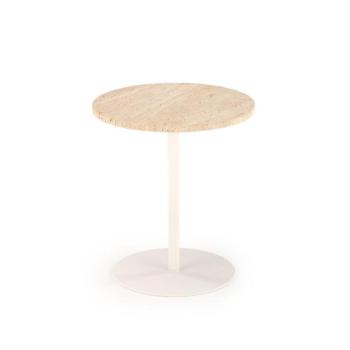 Dohányzóasztal, kerek, mészkő - fém, bézs - fehér, 40 x 45 - SOP kép