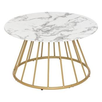 Dohányzóasztal, márványhatású üveglappal, fehér - szürke, aranyszínű fém lábakkal - PACK kép