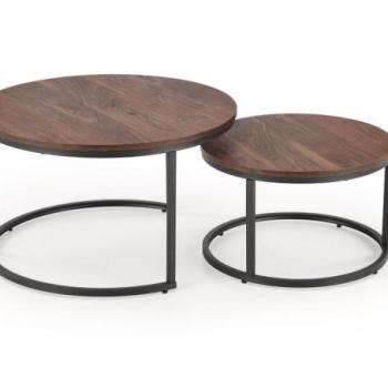 Dohányzóasztal szett, 2db, kerek, fa - fém, dió - fekete - SARA kép