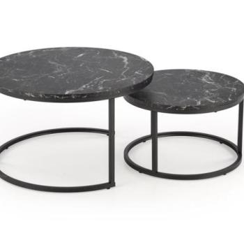 Dohányzóasztal szett, 2db, kerek, márványmintás, fa - fém, fekete - SARA kép