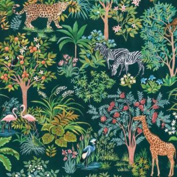 Dzsungel mintákjú tapéta, vidám színekkel, 200x280 cm, zöld - barna - kék - ROUSSEAU kép