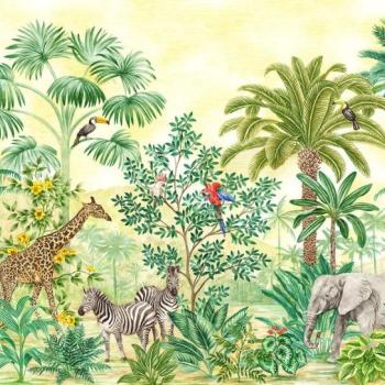 Dzsungelt és állatokat ábrázoló tapéta, 350x280 cm, zöld - barna - szürke - POINT D EAU kép