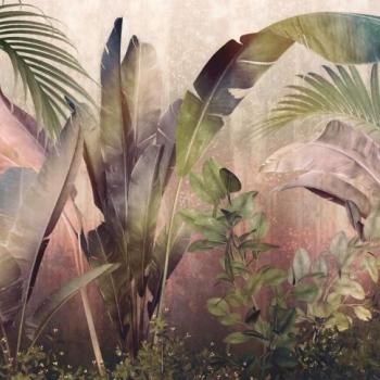Egzotikus növényeket ábrázoló színes tapéta, 350x250 cm, rózsaszín - zöld - lila - EXOT kép