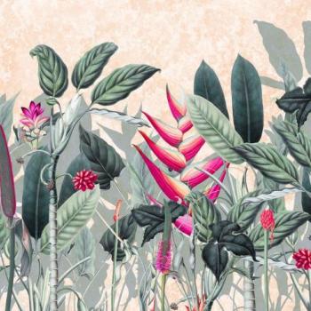 Egzotikus növényeket ábrázoló tapéta, 350x250 cm, zöld - rózsaszín - bézs - EXO kép