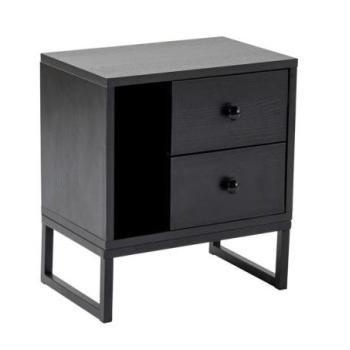 Éjjeliszekrény, fiókokkal, fa, fehér, fekete fém lábakkal - PRACO kép