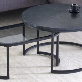 ELEGANCE fekete márvány mintázatú kétrészes dohányzóasztal 70cm kép