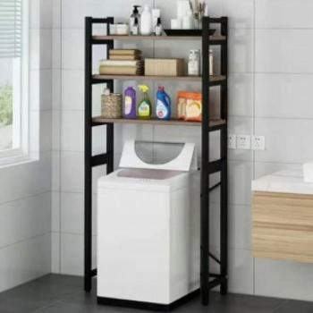 Elite Home 3 szintes, fém fürdőszobai polc fa polcokkal, fekete -182cm kép