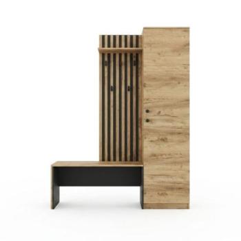 Előszoba bútor, 150 cm, arany tölgy - fekete - OPALE kép