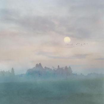 Erdőszéli tájat ábrázoló tapéta, 200x250 cm, szürke - türkiz - kék - AU LOIN kép