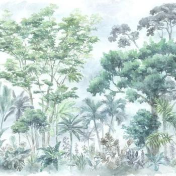 Erdőt ábrázoló tapéta, 350x250 cm, zöld - kék - barna - VERT DE GRIS kép