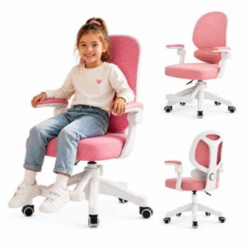 Ergonomikus forgó görgős gyerek gamer szék rózsaszín kép
