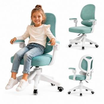 Ergonomikus forgó görgős gyerek gamer szék zöld kép