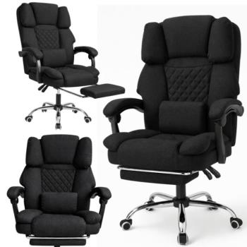 Ergonómikus irodai szék lábtartóval és masszázzsal - fekete szövet kép