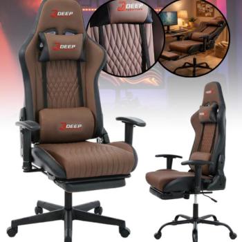 Ergonomikus játékszék lábtartóval és dönthető háttámlával - barna öko-bőr kép