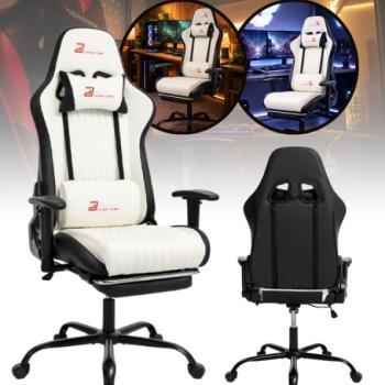 Ergonomikus játékszék lábtartóval és dönthető háttámlával - fehér műbőr kép