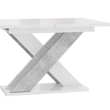 Étkezőasztal 120-160 cm, magasfényű fehér, beton - EXODE kép