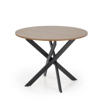 Étkezőasztal, kerek, dió, fekete acél lábakkal, 100 cm - STYLE kép