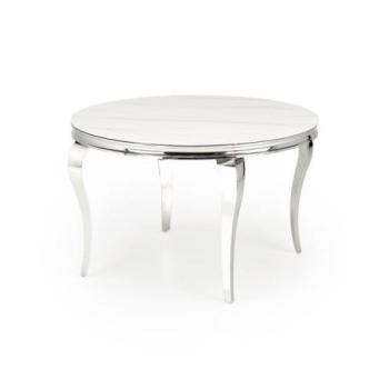 Étkezőasztal, kerek, márvány - acél, fehér - ezüst, 120 cm - SULTAN kép