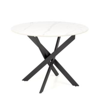 Étkezőasztal, kerek, márvány, fekete acél lábakkal, 100 cm - STYLE kép