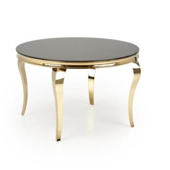 Étkezőasztal, kerek, üveg - acél, fekete - arany, 120 cm - SULTAN kép