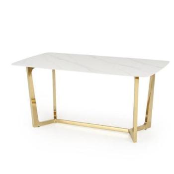 Étkezőasztal, márvány, fehér, arany acél lábakkal, 160 x 90 cm - STIL kép