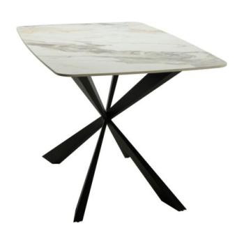 Étkezőasztal, márvány mintás kőlap, szürke, fekete fém lábakkal, 140 x 80 cm - IXOU kép