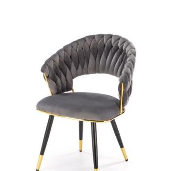 Étkezőfotel, bársony, sötétszürke - arany - fekete, fém lábakkal - NADAL kép