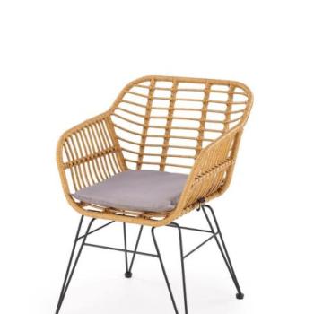 Étkezőszék, párnával, rattan, tölgy, fekete fém lábakkal - SALEK kép