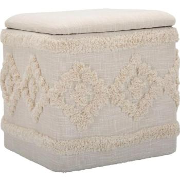 Etno mintás puff, szögletes, tároló résszel, szövet, bézs - ETHNICO kép