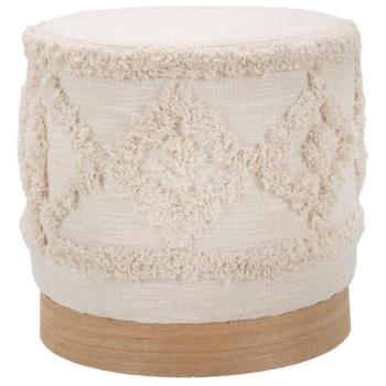 Etno mintás puff, szövet, bézs, fa talapzattal - ETHNICO kép