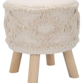 Etno mintás ülőke, alacsony, szövet, bézs, fa lábakkal - ETHNICO kép