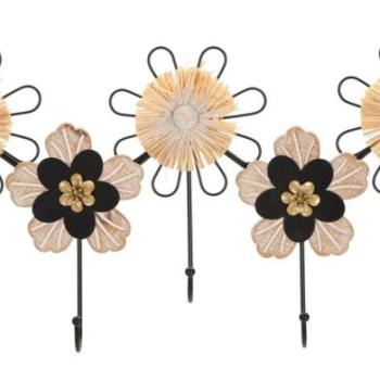 Fali akasztó, virág alakú, 5 akasztós, fém - fa, barna - fekete - PANPRELLE kép