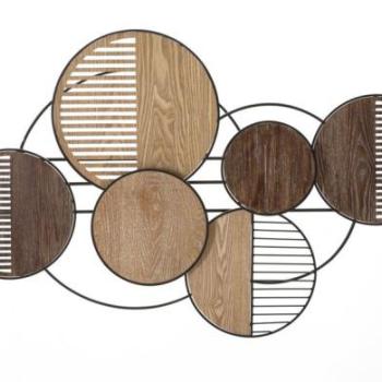 Fali dekoráció, absztrakt, fa - fém, barna - DEMIRONDS kép