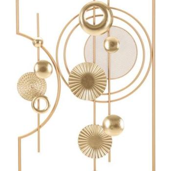 Fali dekoráció, absztrakt formák, fém, arany, téglalap alakú keretben - ASTRES kép