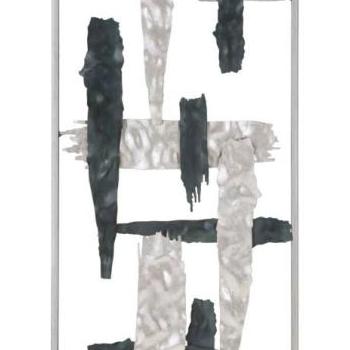 Fali dekoráció, absztrakt minta, fém, szürke - fekete, téglalap alakú keretben - PLUIE kép