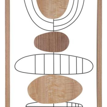 Fali dekoráció, absztrakt mintás, keretben, fa, bézs - barna - SHADDOK kép