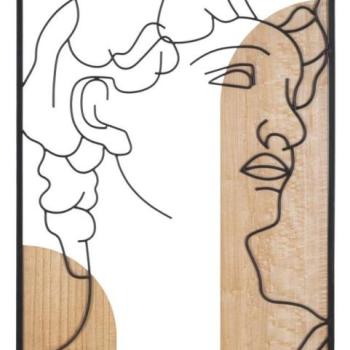 Fali dekoráció, Dávid oldalról, keretben, fém - fa, bézs - fekete - DAVID kép