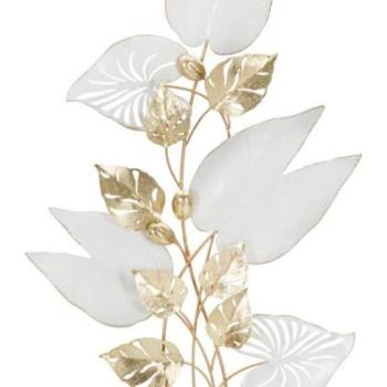 Fali dekoráció, levelek, fém, fehér - arany - DE TOUT kép