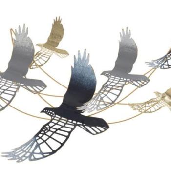Fali dekoráció, madarak, fém, szürke - arany - ENVOL kép